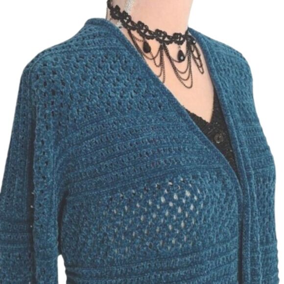 Lane Bryant Teal Metallic Long Sleeve Open Knit Cardigan Plussize 14/ 16 - Picture 7 of 16